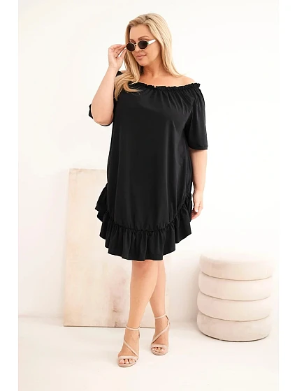 Dámské šaty Plus Size bavlněné s volánem černá Dámské šaty Plus Size bavlněné s volánem černá
