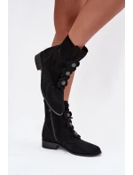 Zamszowe Botki Damskie Z Ozdobnymi Kwiatkami Zazoo 3085 Czarne