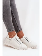 Skórzane Półbuty Damskie Ze Sznurowaniem Vinceza 41493 Białe