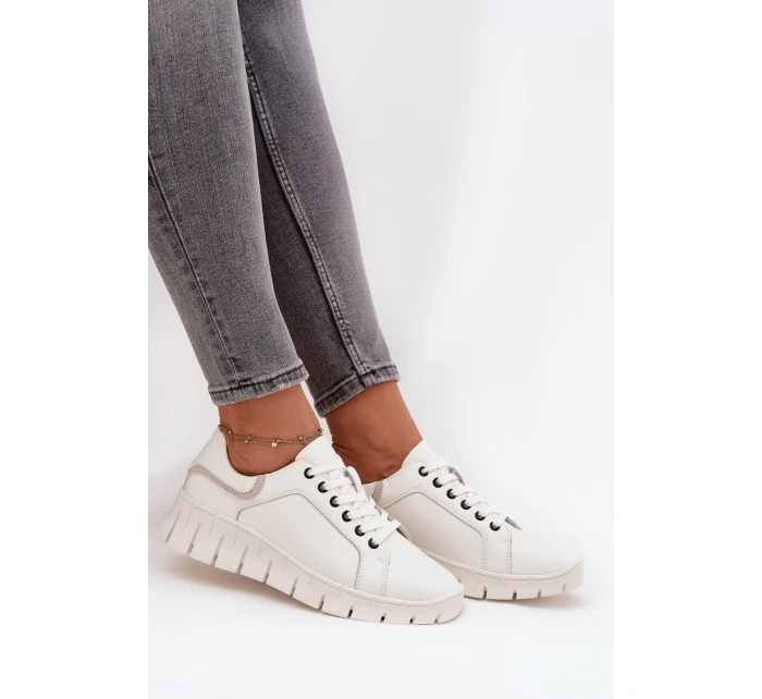 Skórzane Półbuty Damskie Ze Sznurowaniem Vinceza 41493 Białe