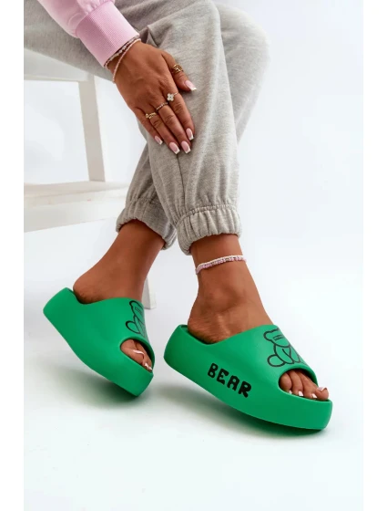 Dámske penové papuče na pevnej podrážke s medvedíkom, zelené Lamira