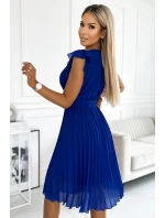 374-4 POLINA Plisované šaty s výstrihom a volánmi - CHABROW