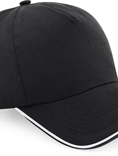 Beechfield B 25C 5-panelová čiapka s kšiltom „Authentic Piped Peak“ 53.025C čierna/biela
