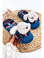 Dětské pantofle s podrážkou a medvídkem modré model 21641399 - Boto