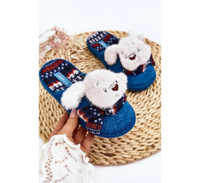 Dětské pantofle s podrážkou a medvídkem modré model 21641399 - Boto