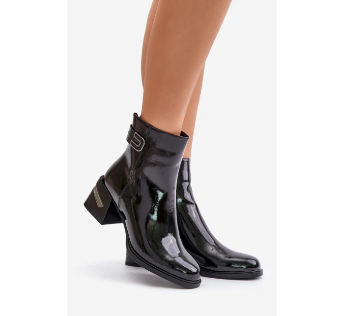 Lakované Boty Na Podpatku Zateplené Černé model 21671864 - S.Barski