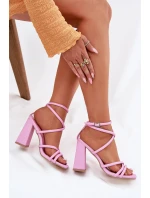 Dámské sandály na podpatku s pásky růžové model 21698669 - Boto