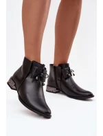 Dámské kotníkové boty z pravé kůže na nízkém podpatku Zazoo 1396 Černé