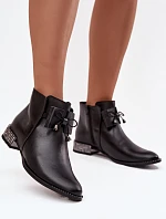 Botki Damskie Z Naturalnej Skóry Na Niskim Obcasie Zazoo 1396 Czarne