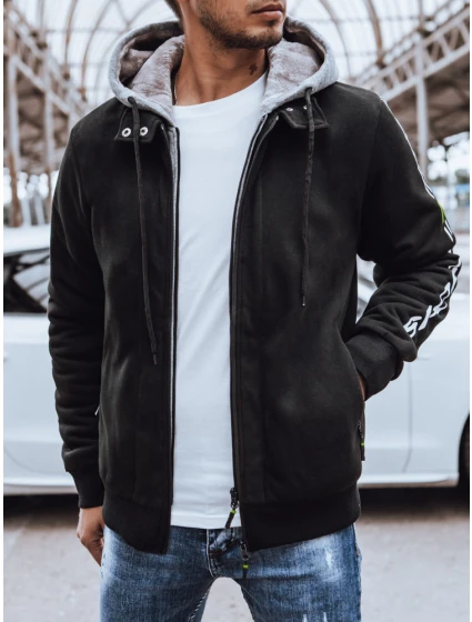 Pánska zateplená mikina s potlačou čierna FashionStreet BX5613
