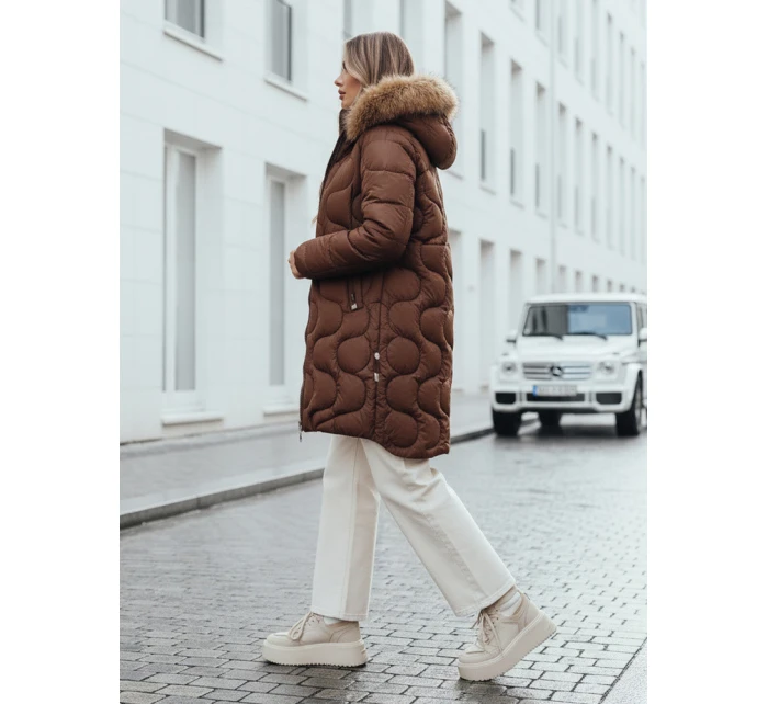 Dámska zimná bunda VIRELIA prešívaná s kapucňou hnedá FashionStreet TY4936