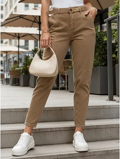 Jeansy damskie z wysokim stanem mom fit z paskiem brązowe model 22136316 - FashionStreet