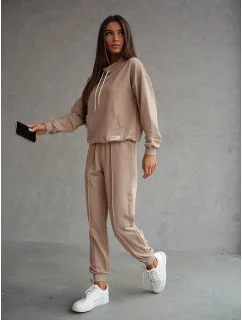Béžová dámska tepláková súprava - mikina so stojačikom a nohavice (82162)