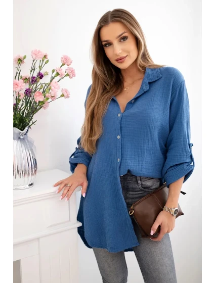 Bavlnená mušelínová košeľa Plus Size Dark Denim Bavlnená mušelínová košeľa Plus Size Dark Denim