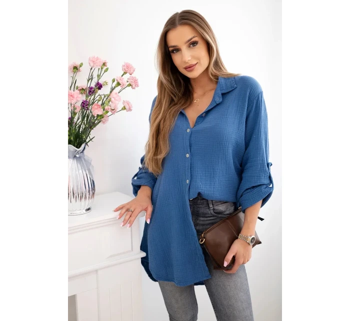 Bavlnená mušelínová košeľa Plus Size Dark Denim Bavlnená mušelínová košeľa Plus Size Dark Denim