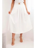 Dámská viskózová sukně s páskem a záhyby ecru