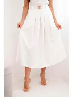 Dámská viskózová sukně s páskem a záhyby ecru
