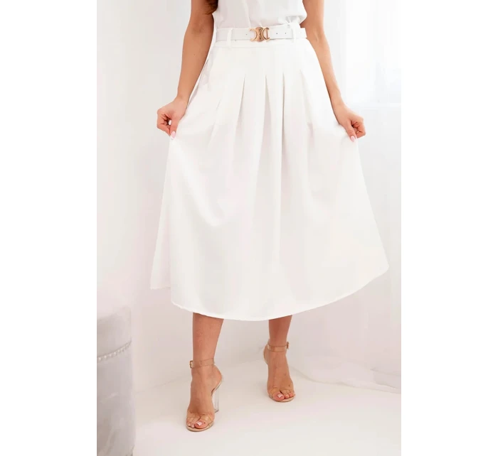 Dámská viskózová sukně s páskem a záhyby ecru