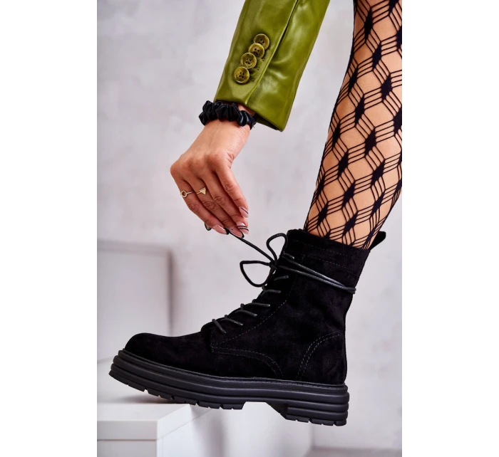 Damskie Zamszowe Botki Wiązane Czarne Afra Damskie Zamszowe Botki Wiązane Czarne Afra