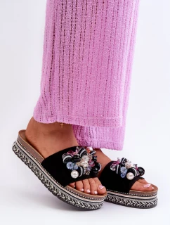 Klapki Damskie Na Platformie Z Ozdobami S.Barski HY077 Czarne