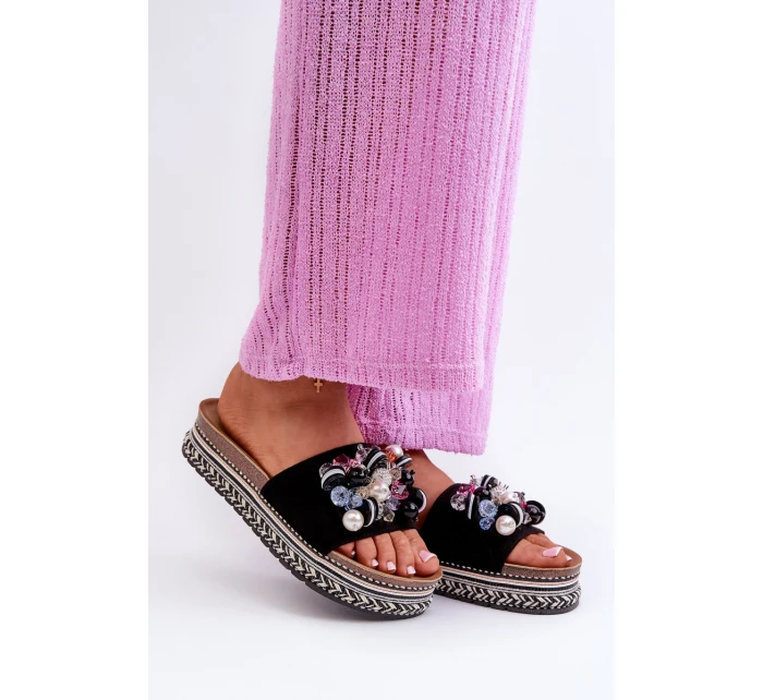 Dámské žabky na platformě s ozdobami model 21664409 černé - S.Barski