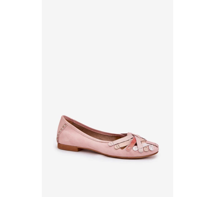 Damskie Skórzane Baleriny Maciejka 01358-51 Różowe