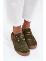 Skórzane Półbuty Damskie Z Przeszyciami Artiker 57C2112 Zielone