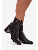 Ocieplane Botki Z Naturalnej Skóry Na Słupku Maciejka K7203-04 Czarne