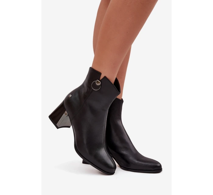 Ocieplane Botki Z Naturalnej Skóry Na Słupku Maciejka K7203-04 Czarne