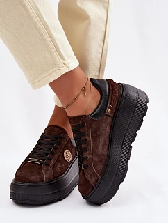 Kožené semišové dámské tenisky na platformě model 22100251 čokoládové - D&A