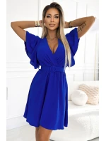 Dámské šaty s obálkovým výstřihem, rukávy a páskem model 22304046 - numoco basic
