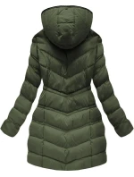 Dámska prešívaná zimná bunda v khaki farbe s kapucňou (w749-1)