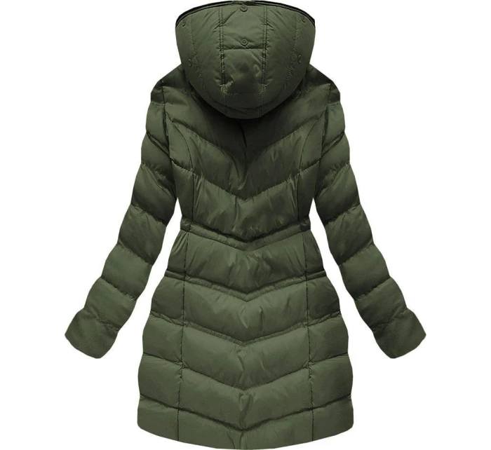 Dámska prešívaná zimná bunda v khaki farbe s kapucňou (w749-1)
