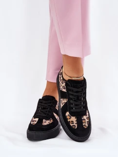 Sneakersy Damskie Z Panterką Na Platformie Czarne Nativira