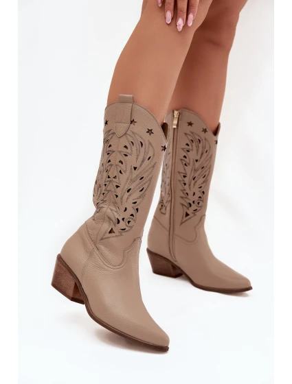 Kožené Kozačky S Svrškem Tmavě Béžové Zazoo model 21704060 - Boto