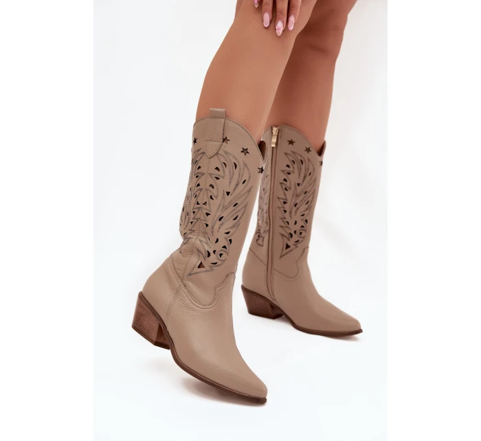 Kožené Kozačky S Svrškem Tmavě Béžové Zazoo model 21704060 - Boto