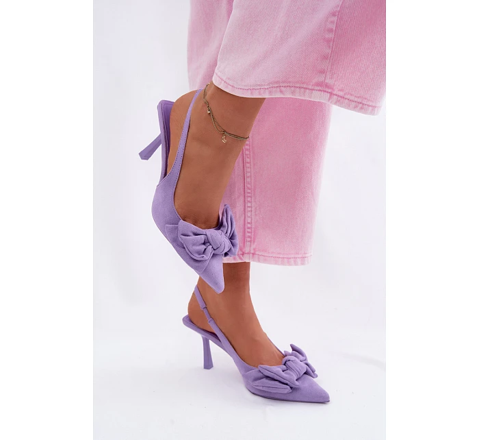 Dámské sandály na podpatku s mašlí fialové model 22107359 - Boto