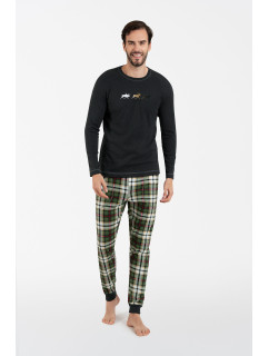 Pánske pyžamo Seward s dlhým rukávom, dlhé nohavice - tmavý melír/potlač