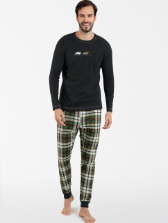 Pánske pyžamo Seward s dlhým rukávom, dlhé nohavice - tmavý melír/potlač
