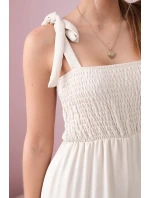 Kombinéza bez ramienok s volánom na vrchu béžová