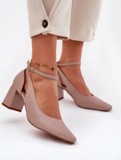 Skórzane Czółenka Na Słupku Maciejka K6816-04 Beżowe