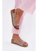 Skórzane Sandały Damskie Na Koturnie Maciejka L7069-04 Beżowe