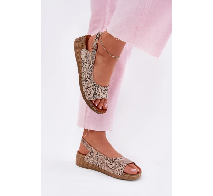 Skórzane Sandały Damskie Na Koturnie Maciejka L7069-04 Beżowe