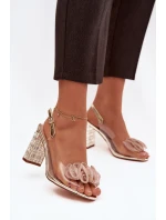 Sandály na podpatku s krystaly D&A MR52-237 zlaté Sandály na podpatku s krystaly D&A MR52-237 zlaté
