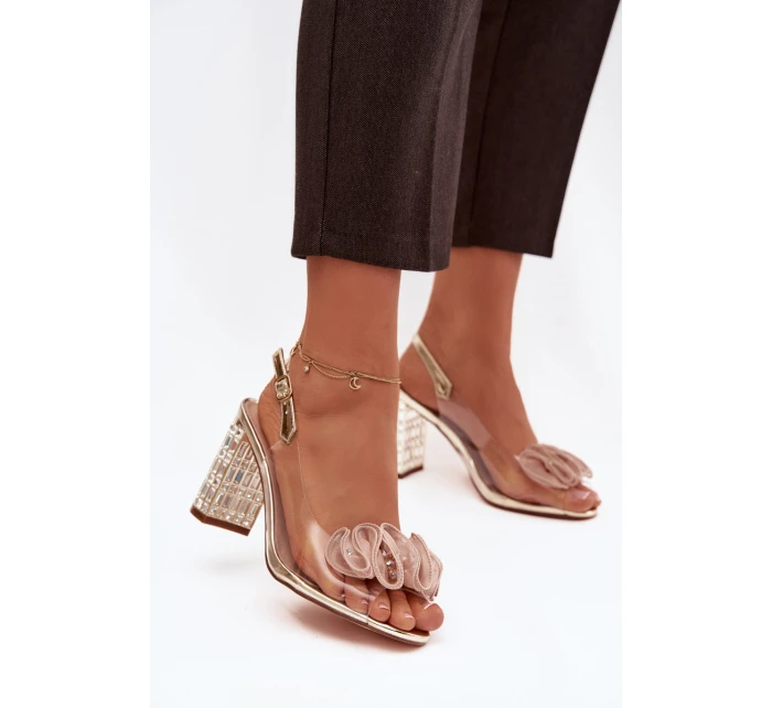 Sandály na podpatku s krystaly D&A MR52-237 zlaté Sandály na podpatku s krystaly D&A MR52-237 zlaté