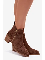 Dámské perforované kotníkové boty model 22100109 Hnědé - VINCEZA
