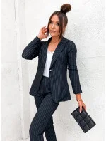 Čierny dámsky prúžkovaný oblek (8237)