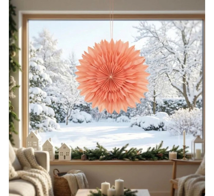 DEKORATÍVNA ZÁVESNÁ PAPIEROVÁ HVIEZDA 3D 50CM RUŽOVÁ