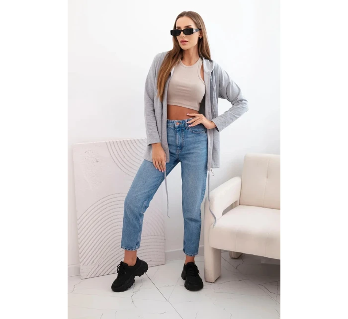 Dámska mikina s kapucňou a sťahovacou šnúrkou šedá