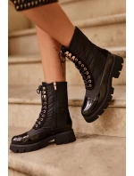 Zateplené pracovní boty na plochém podpatku Černé model 21633334 - Boto